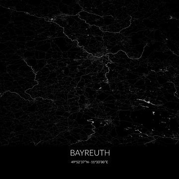 Zwart-witte landkaart van Bayreuth, Bayern, Duitsland. van Rezona