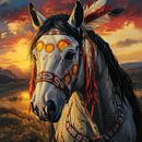 Schimmel in het avondlicht met veren van Poster Art Shop thumbnail
