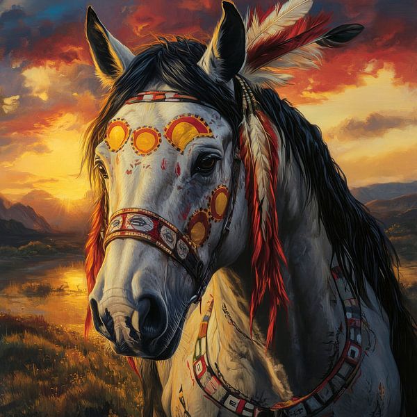 Schimmel in het avondlicht met veren van Poster Art Shop