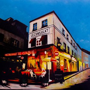 Restaurant Le Consulat in Paris | Handgefertigtes Acrylgemälde in quadratischem Format