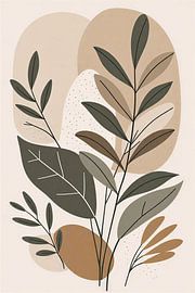 Abstrakte botanische Illustration im Boho-Stil mit erdigen, organischen Formen und Blättern von VICTOR S