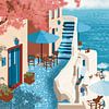 Lente-idylle in Santorini – Een Kleurrijke Ontsnapping aan de Egeïsche Zee van Art Prints