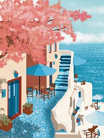 Spring idyll in Santorini - A Colourful Escape from the Aegean Sea by Art Prints