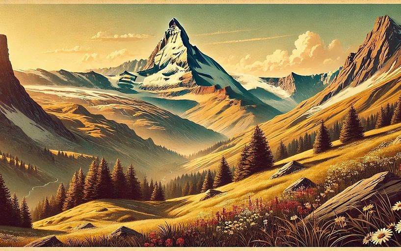 Vintage Schweiz, Matterhorn Poster von Chromatic Fusion Studio