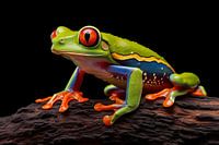 Rotäugiger Laubfrosch (Litoria caerulea) – schwarzer Hintergrund, Kunst Desig