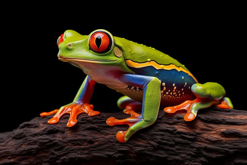 Rotäugiger Laubfrosch (Litoria caerulea) – schwarzer Hintergrund, Kunst Desig von Animaflora PicsStock