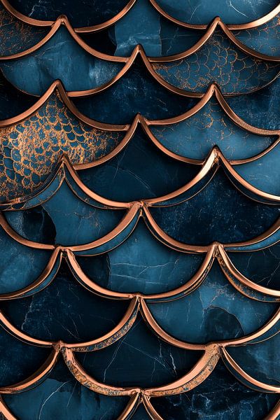 Schimmernde Wellen in Blau und Gold von Poster Art Shop