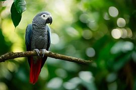 Graupapagei auf einem Ast von Poster Art Shop