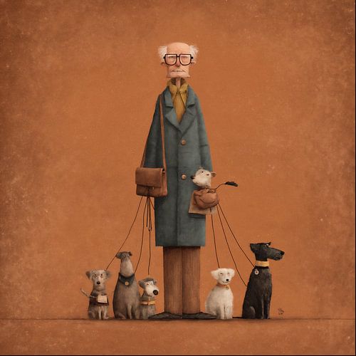 the man with his six dogs