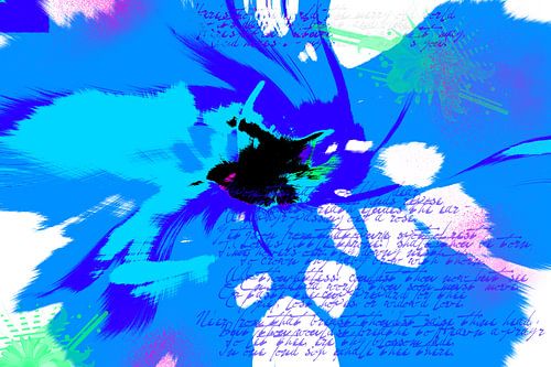 Abstract with blue and written text
