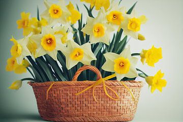 Basket with daffodils in spring Illustration by Animaflora PicsStock
