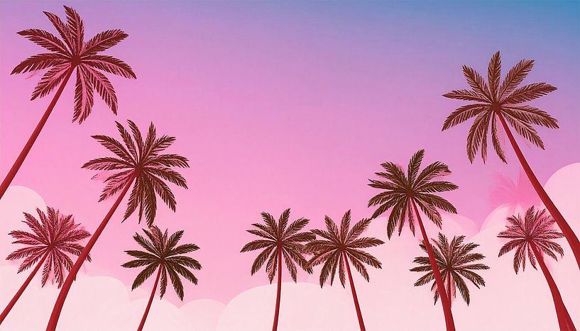 Retro Vintage Palmen mit Wolken von Mustafa Kurnaz