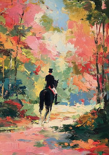 Riders on a path in autumn light