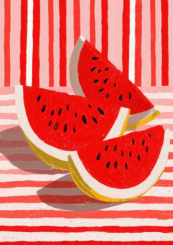 Watermeloenen op een gestreept tafelkleed