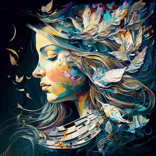 Kleurrijk Abstract Schilderij van Vrouw: Vredig