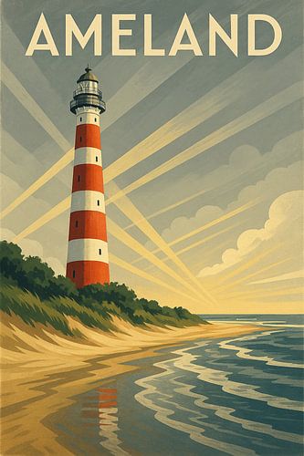 Phare d'Ameland Affiche de voyage vintage sur Travel Shop