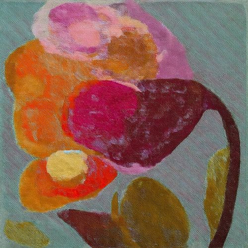 Fleur moderne et abstraite dans des tons magenta et jaune ocre