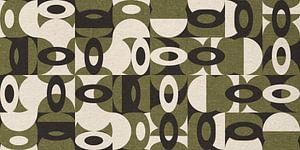 Geometria retrò. Bauhaus-Stil abstrakte industrielle in Pastell grün, beige, schwarz VI von Dina Dankers