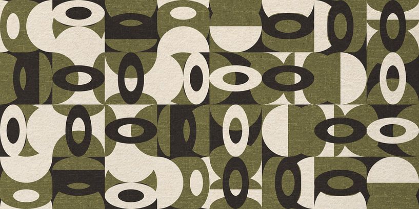 Geometria retrò. Bauhaus-Stil abstrakte industrielle in Pastell grün, beige, schwarz VI von Dina Dankers