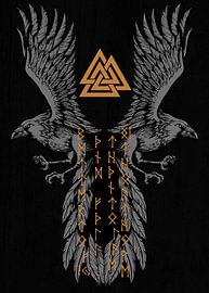 Viking raven with Valknut symbol and runes by Pixelbull Design
