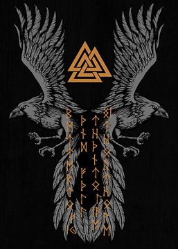 Viking raaf met Valknut symbool en runen van Pixelbull Design