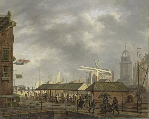 De kleine vismarkt op de hoek van de Brouwersgracht en het Singel te Amsterdam, Johannes Jelgerhuis,