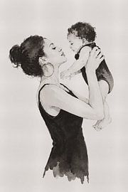 Tender Ink – Mother and Child in Indian Ink Portrait by MadameRuiz