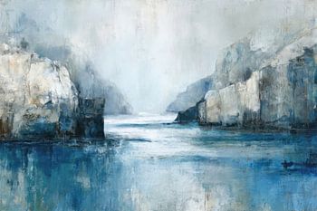 Modern Blue Landscape - Mystical Fjord in the Mist - Luxury Wall Decoration