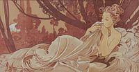 Schemer Schilderij Liggende Dame Slapende Schoonheid I - Art Nouveau Schilderij Mucha Jugendstil van Alphonse Mucha thumbnail