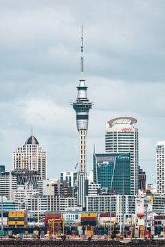 Skyline d'Auckland avec la Sky Tower et le port sur Paul van Putten