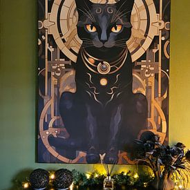 Kundenfoto: Art Deco Gold mit schwarzer Katze von Jan Bechtum, als artframe