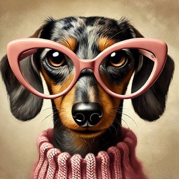 Dackel schaut durch eine rosarote Brille