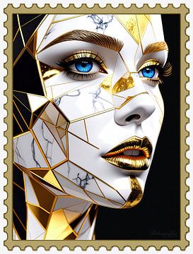 Fragmented portrait in gold and marble A