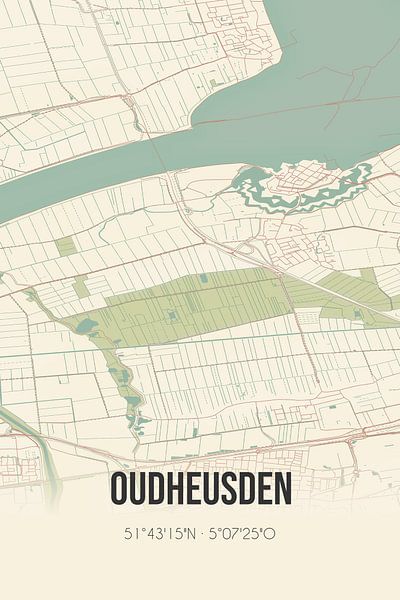 Alte Landkarte von Oudheusden (Nordbrabant) von Ortsdrucke