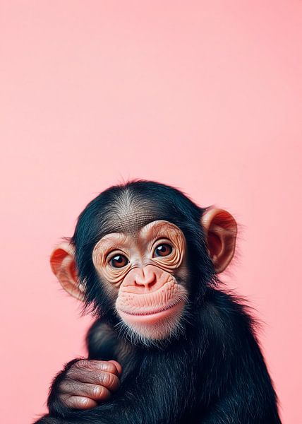 Bébé chimpanzé en rose par Richards Fine Art