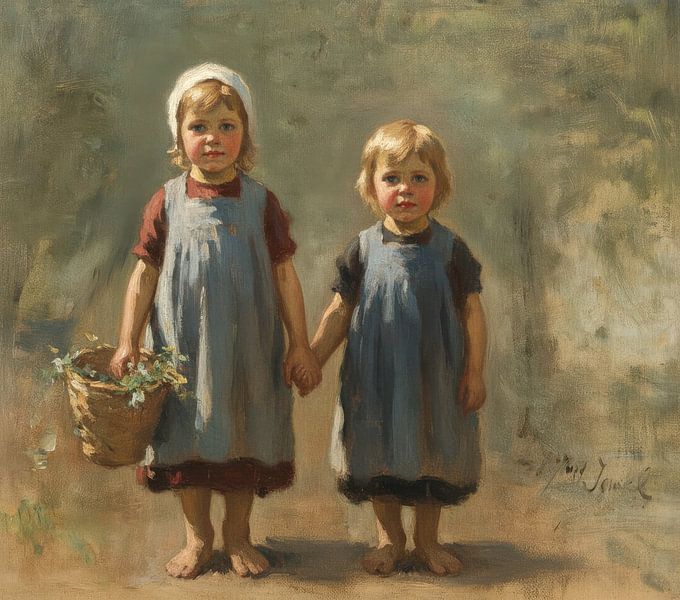 Zwei kleine Mädchen tragen einen Korb, inspiriert von Joseph Israel von Masters Revisited
