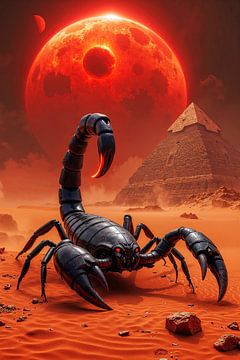 BLUTMOND DES URSPRUNGES: Schwarzer Skorpion vor der ägyptischen Pyramide