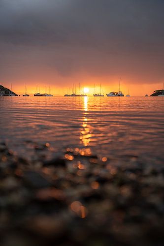 Zonsondergang op Elba met uitzicht op zee & met een boot