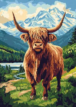 Schots Hooglanders vee - Pixel Art van Niklas Maximilian