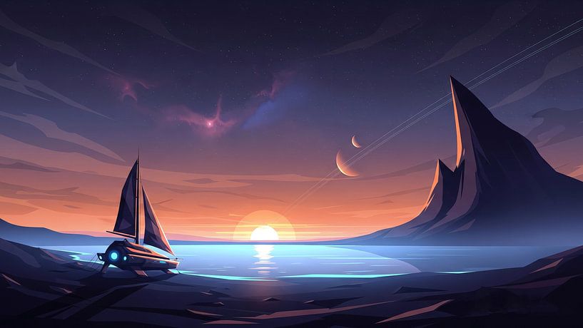 Futuristic Sailboat at Sunset Landscape by Markus Gann