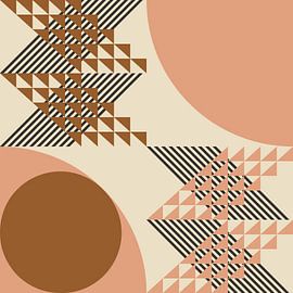 Mid century Bauhaus-Muster in Koralle, Weiß und Braun von Dina Dankers