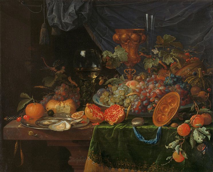 Still life with fruit and oysters, Abraham Mignon by Masterful Masters