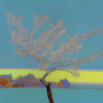 Landschap met boom in van Gogh-stijl_vierkant van Ton Kuijpers
