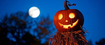 Lachende Halloween-pompoen bij nacht van Poster Art Shop