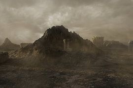 Dystopian landscape shrouded in dusty mist by Besa Art