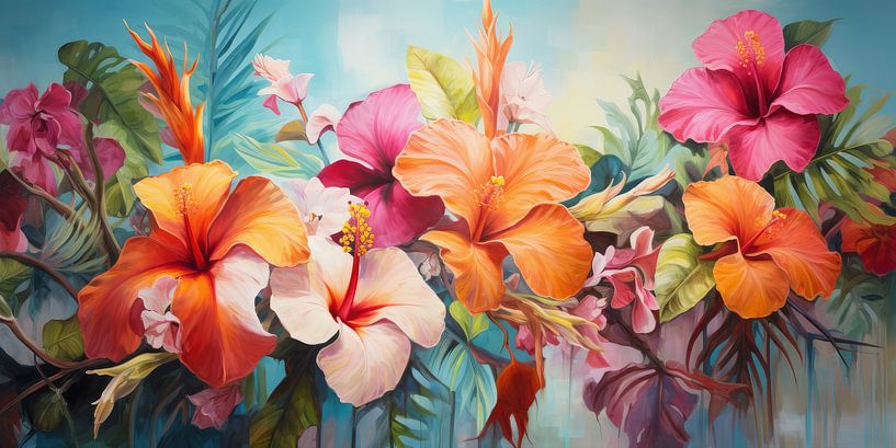 Tropical flowers background by Art Bizarre