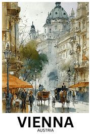 Echos der Kaiserzeit | Wiener Straßenansicht als Aquarell-Wandbild (Österreich) von Jaladri Atelier