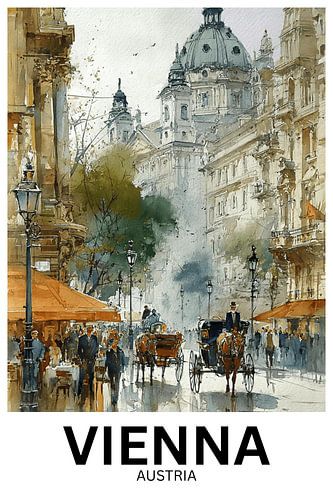 Echos der Kaiserzeit | Wiener Straßenansicht als Aquarell-Wandbild (Österreich)