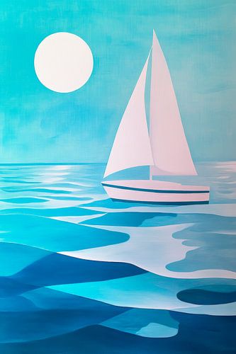 Zeilboot in de blauwe oceaan - Minimalistisch