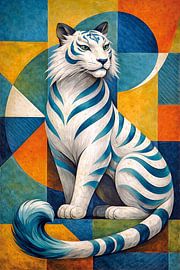 Gemälde eines weißen Tigers.